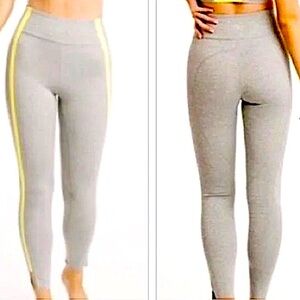Zyia Gray Neon Tape Leggings Light N Luxe Hi-Rise Stretch Workout Yoga Tights